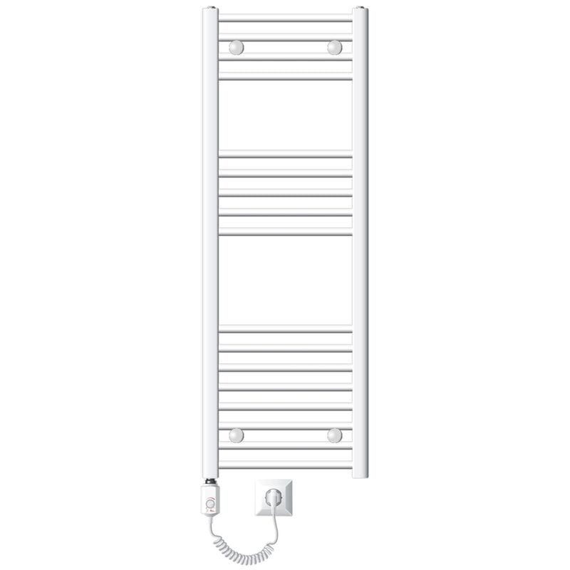 foto del prodotto scaldasalviette elettrico sahara 400x1200 mm bianco connessione laterale curva e asta riscaldante 1200w con termostato e display digitale,