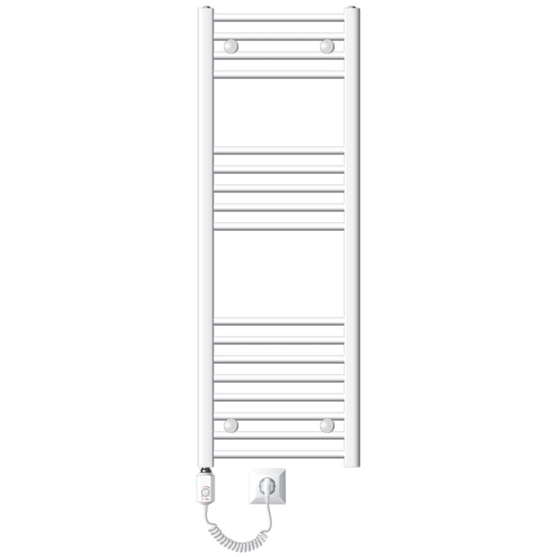 foto del prodotto scaldasalviette elettrico sahara 400x1200 mm bianco connessione laterale dritta e asta di riscaldamento 1200w con termostato e display digitale,