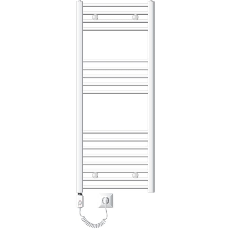 foto del prodotto scaldasalviette elettrico sahara 500x1200 mm bianco connessione laterale curva e asta di riscaldamento 900w con termostato e display digitale,