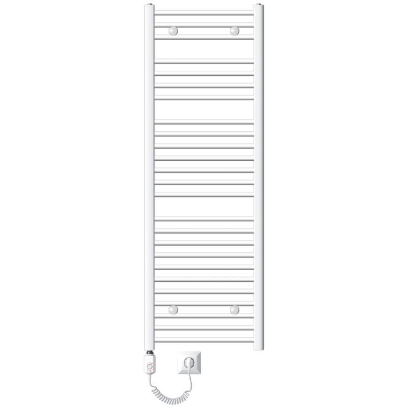 foto del prodotto scaldasalviette elettrico sahara 500x1500 mm bianco connessione laterale curva e asta di riscaldamento 900w con termostato e display digitale,