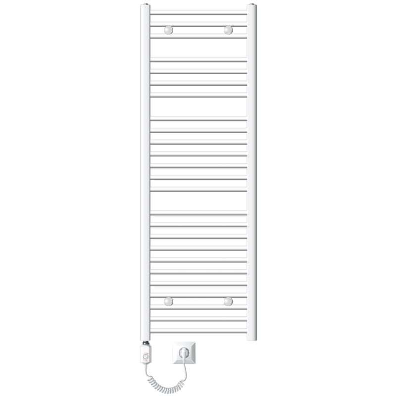 foto del prodotto scaldasalviette elettrico sahara 500x1500 mm bianco connessione laterale curva e asta riscaldante 1200w con termostato e display digitale,