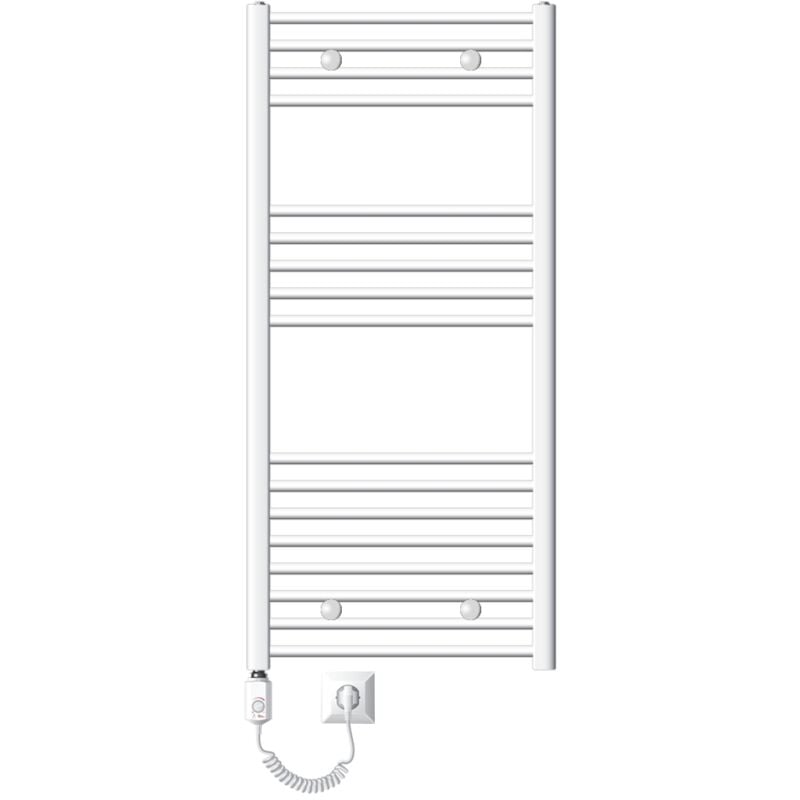 foto del prodotto scaldasalviette elettrico sahara 600x1200 mm bianco connessione laterale curva e asta di riscaldamento 1200w con termostato e display digitale,