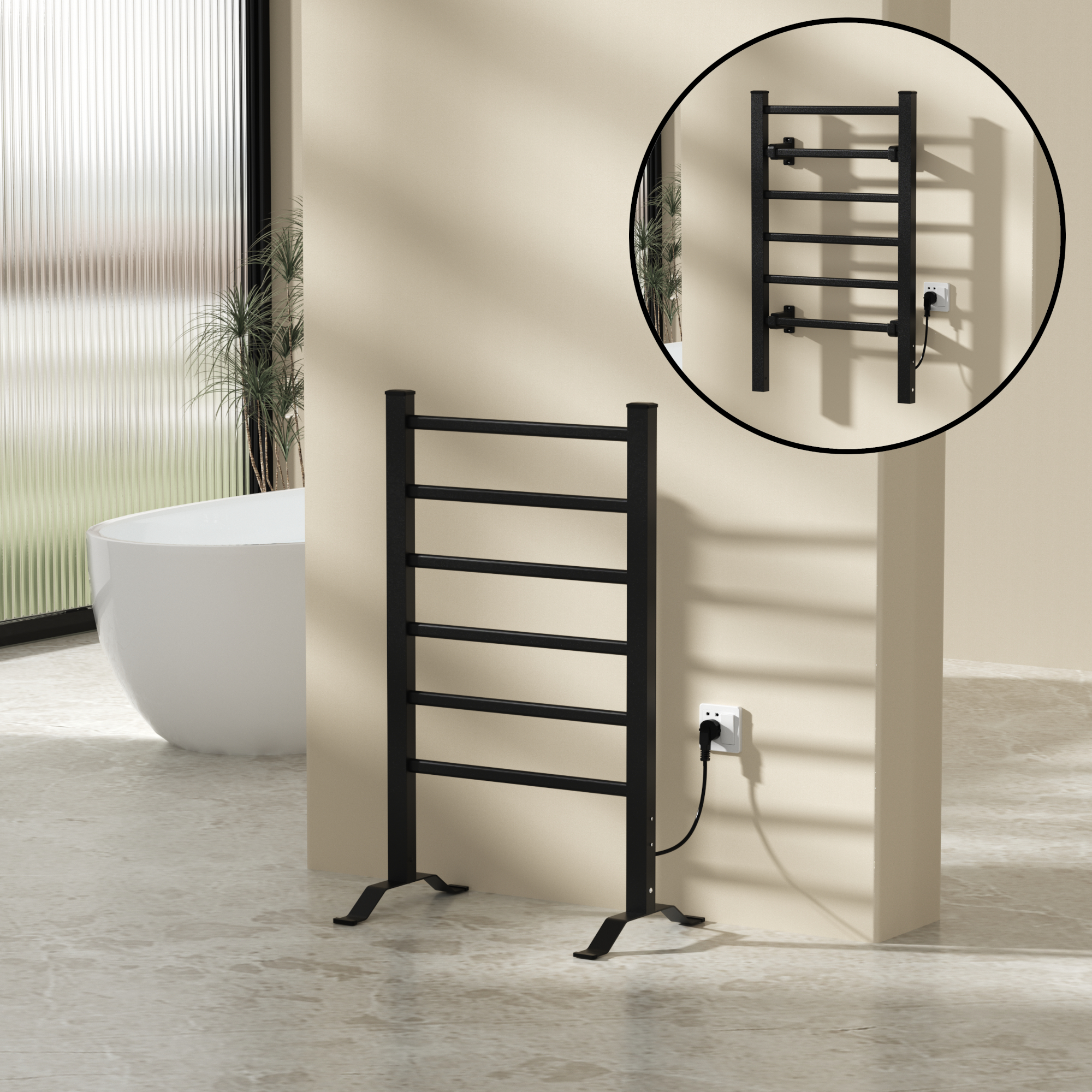 foto del prodotto scaldasalviette elettrico savitaipale da terra o da parete 85 x 55 cm 100 w nero pro.tec