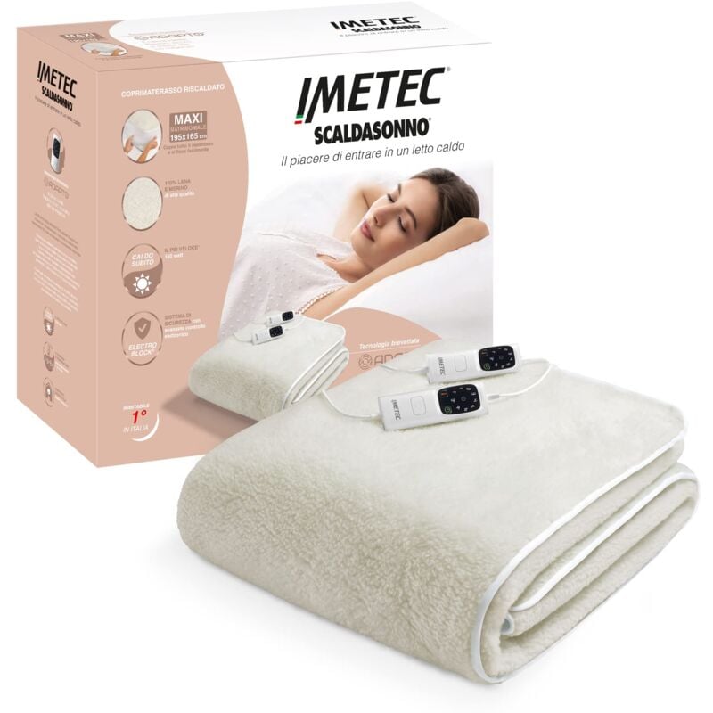 foto del prodotto scaldasonno adapto maxi coprimaterasso matrimoniale 195 x 165 cm, basso consumo, riscaldamento rapido, temperatura personalizzata, 100 lana e