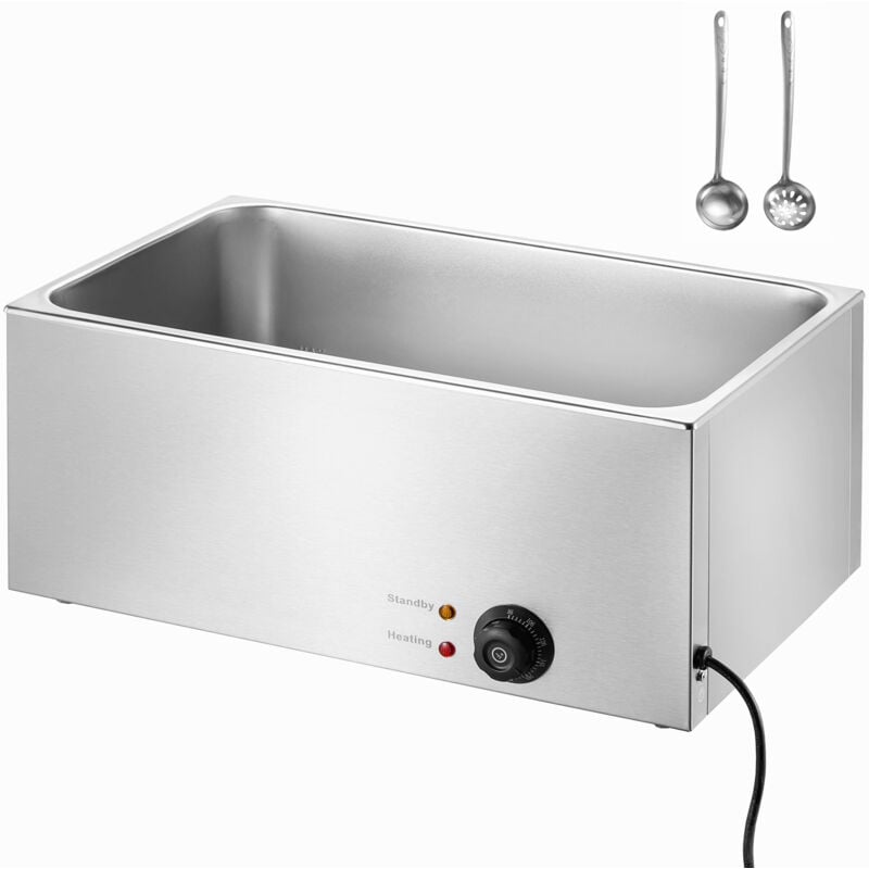 foto del prodotto scaldavivande 18l, bagnomaria elettrico da banco 1200 w, scaldavivande a vapore in acciaio inox, uso umido o asciutto per feste, catering e