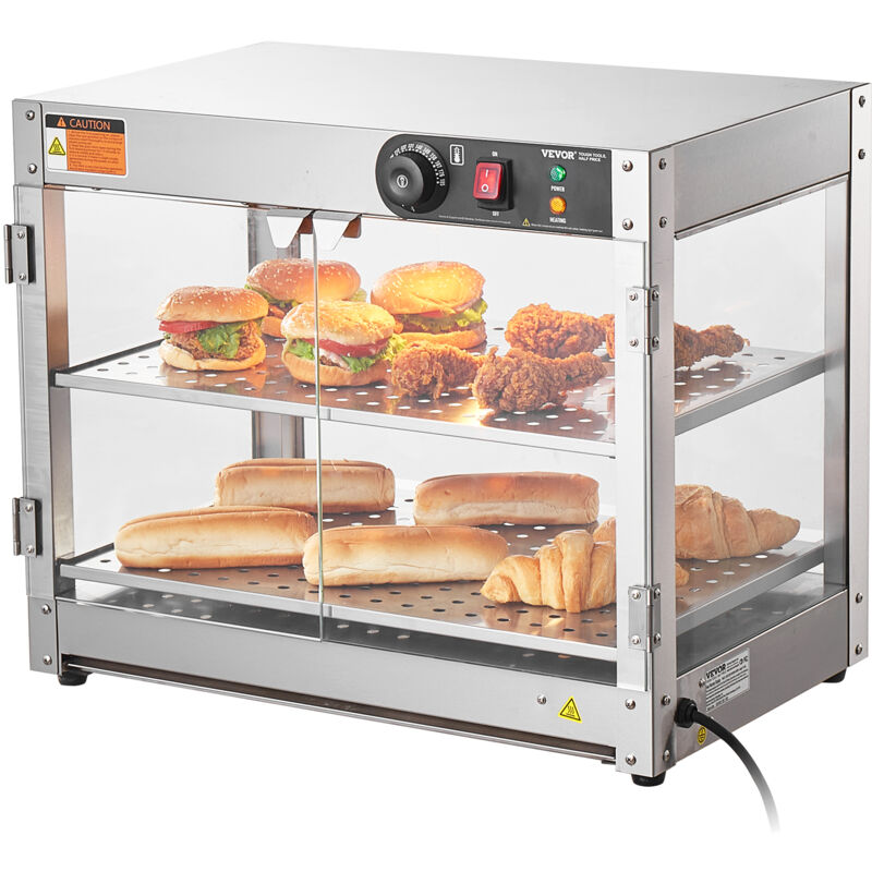 foto del prodotto scaldavivande commerciale a 2 livelli 800 w con luce per migliorare lesposizione degli alimenti, controllo temperatura 30 85 , capacita 58 litri