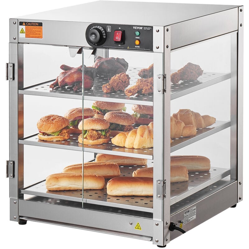 foto del prodotto scaldavivande commerciale a 3 livelli, scaldavivande da 800 w con luce per migliorare lesposizione degli alimenti, controllo della temperatura da 30
