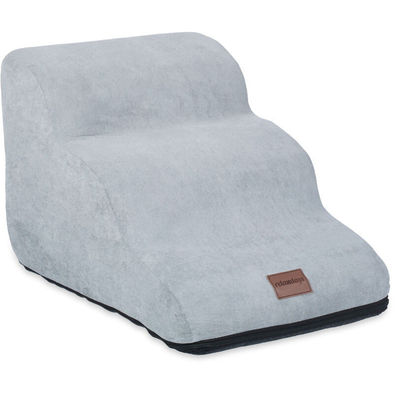 foto del prodotto scaletta a 3 gradini per cani piccoli e gatti, salire e scendere dal letto e divano, hlp 33x36,5x52 cm, grigio relaxdays
