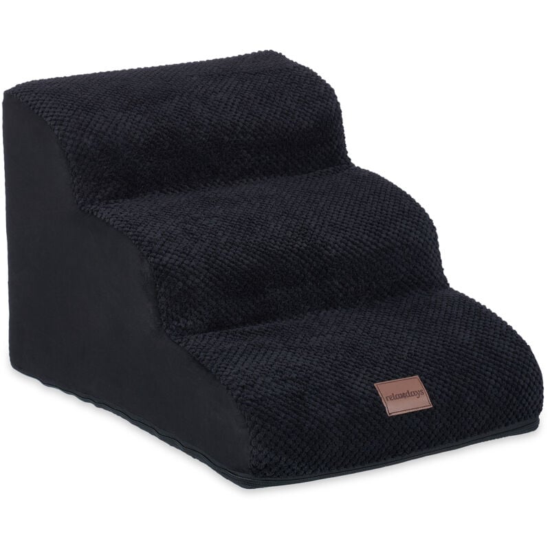 foto del prodotto scaletta a 3 gradini per cani piccoli e gatti, salire e scendere dal letto e divano, hlp 33x41x54 cm, nero relaxdays