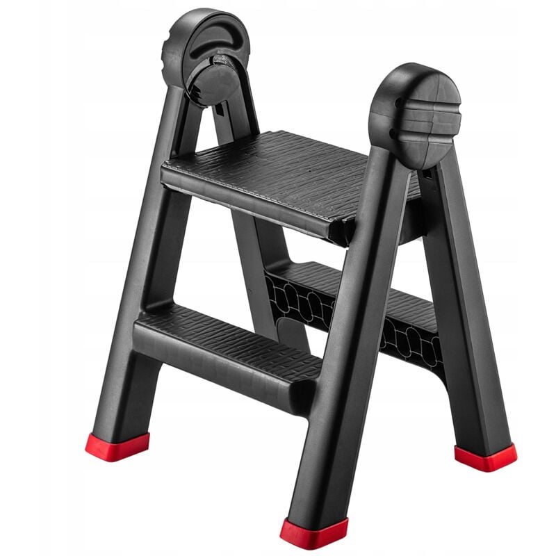 foto del prodotto scaletta da officina pieghevole, 47 x 44 x 63 cm, plastica, con 2 gradini, carico massimo 150 kg, sgabello da ufficio 2 gradini nero k6433 kadax