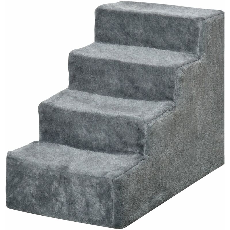 foto del prodotto scaletta per cani 4 gradini 60x35x44 cm in flanella sfoderabile e truciolato grigio chiaro