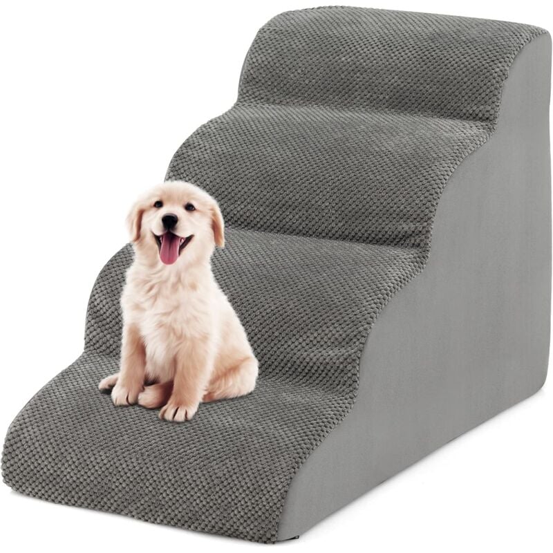 foto del prodotto scaletta per cani in spugna, fondo antiscivolo, rivestimento rimovibile e lavabile, scala per animali domestici per divano e letto 4 gradini