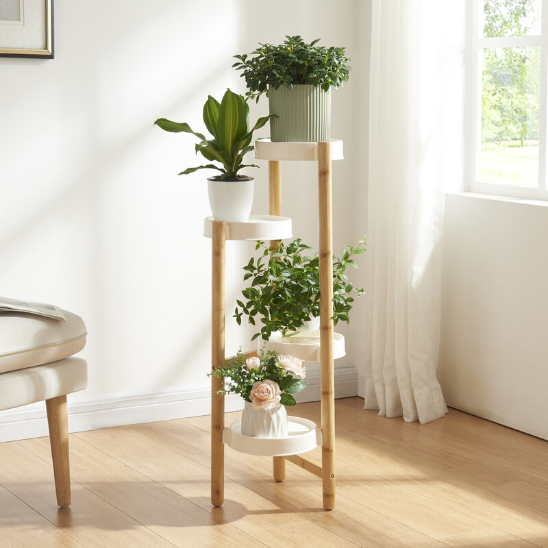 foto del prodotto scaletta portafiori sastamala a 4 livelli bamb 85x32x32 cm bianco en.casa 