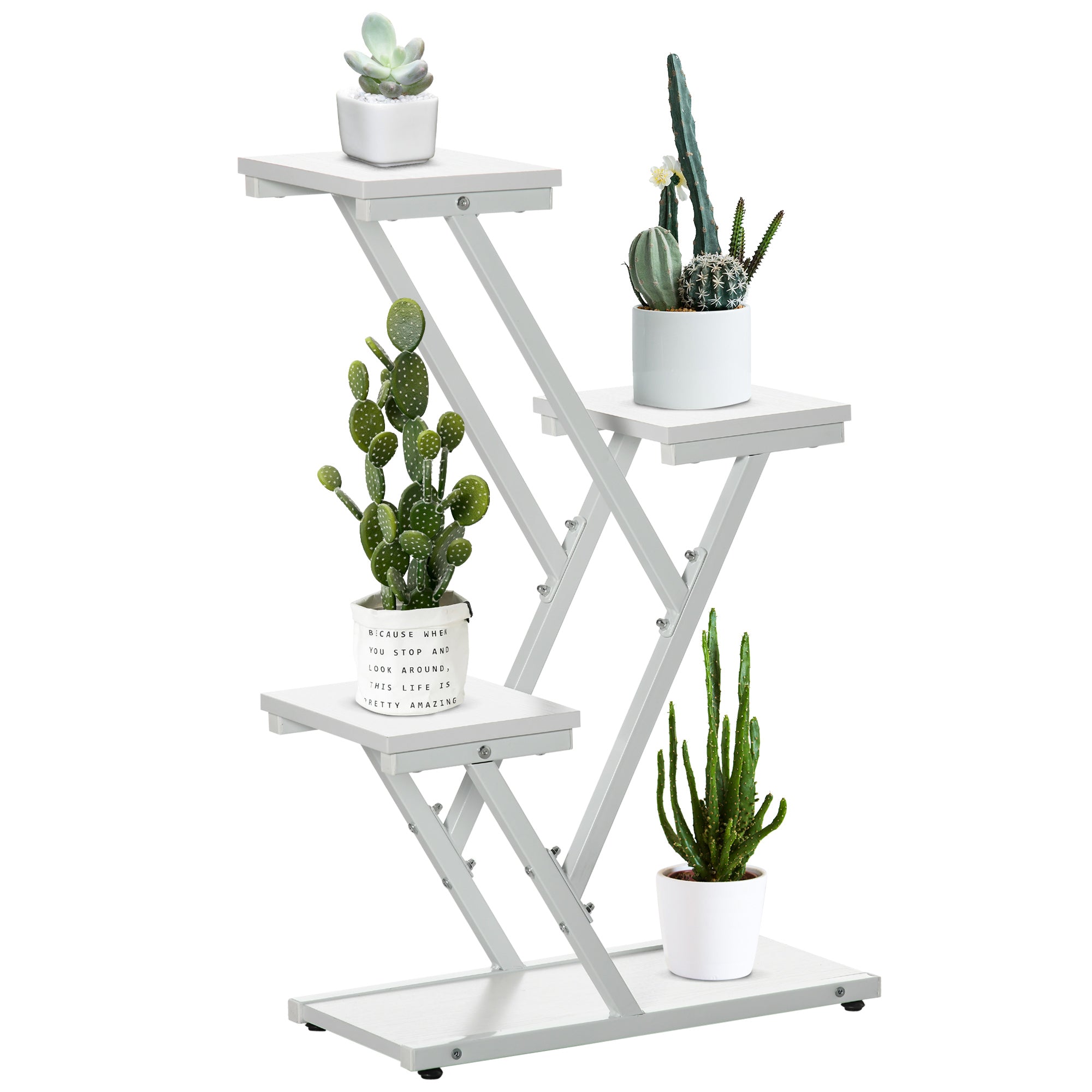 foto del prodotto scaletta portavasi a 4 livelli per interni ed esterni 50,5x24x81 cm in mdf e acciaio bianco