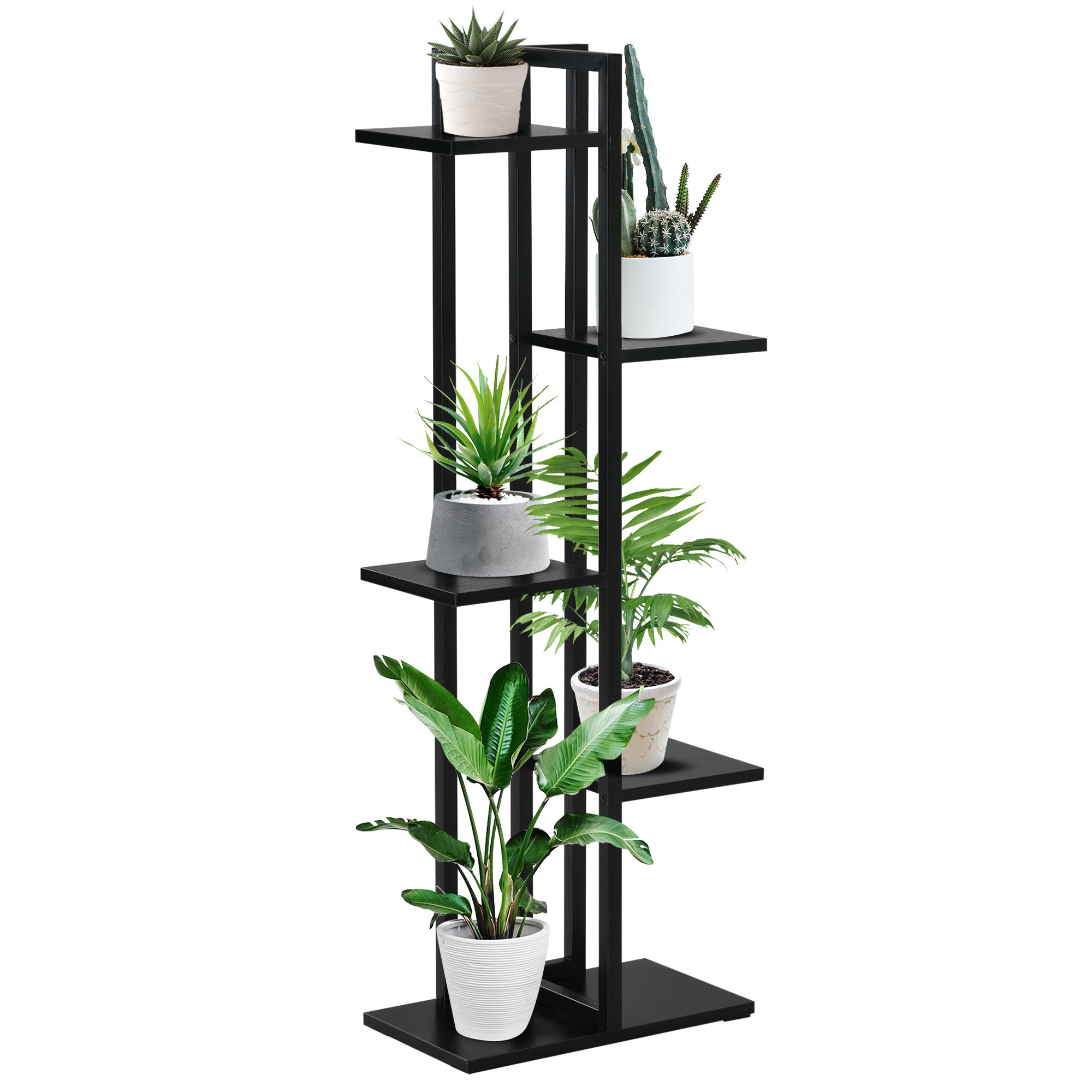 foto del prodotto scaletta portavasi a 5 livelli per interni ed esterni 40x22x113 cm in mdf e acciaio nero