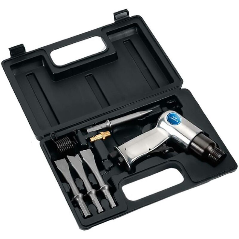 foto del prodotto scalpellatore pneumatico fornito di quattro scalpelli da 125 mm con attacco tondo