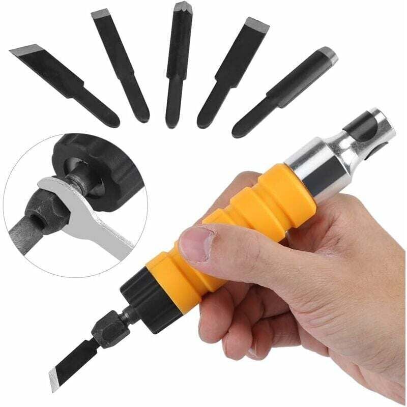 foto del prodotto scalpelli per legno, scalpello elettrico per intaglio del legno, strumento per incisione con 5 lame e 1 chiave, scalpello per legno