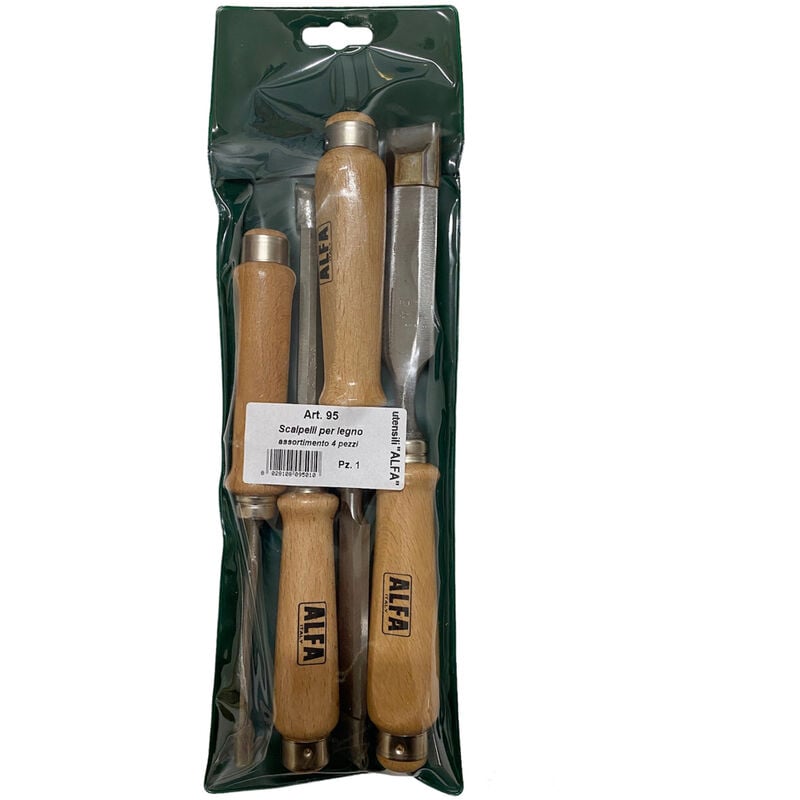foto del prodotto scalpelli sgorbie per intaglio legno acciaio falegname 4pz alfa