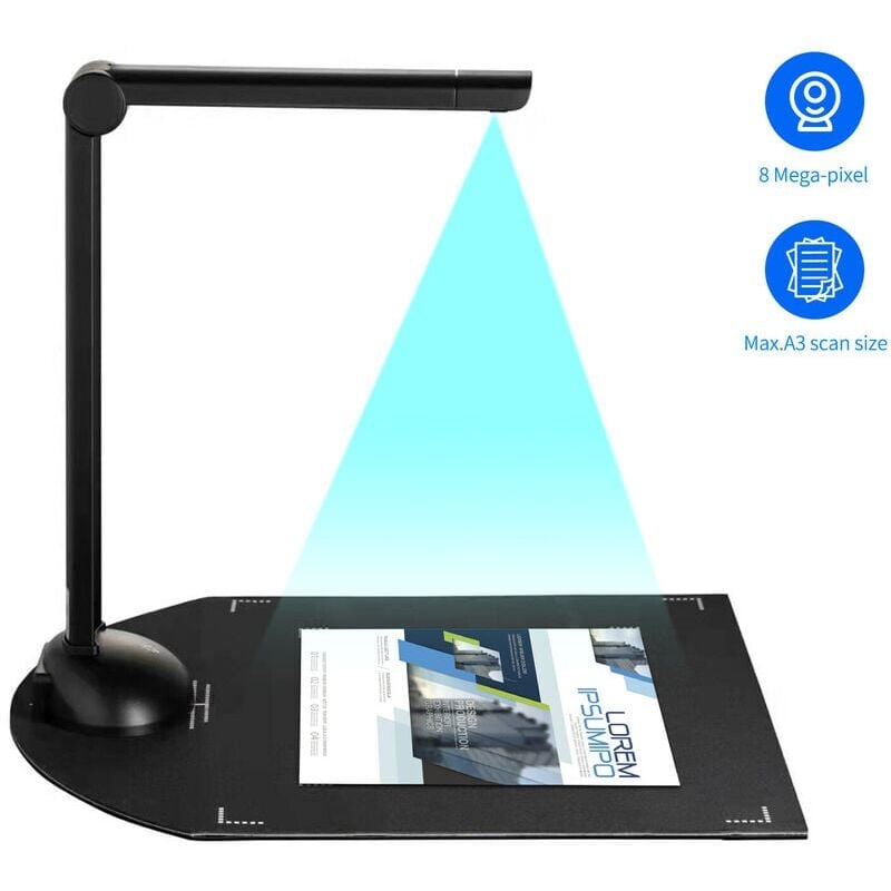 foto del prodotto scanner per documenti, libri, fotocamera, 8 megapixel, hd, alta definizione, formato di scansione a3, con porta usb, luce led, funzione ocr,