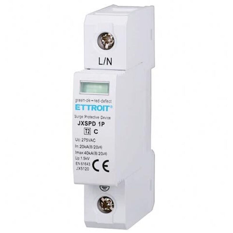 foto del prodotto scaricatore di sovratensione 220v tipo t2 1 polo 275v 20ka-40ka occupa 1 moduli din ettroit jx5120