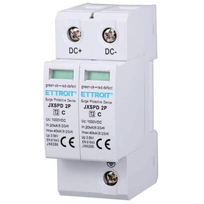 foto del prodotto scaricatore di sovratensione fotovoltaico tipo 2 dc bassa tensione 40ka 1000v 2 moduli din ettroit jx6286