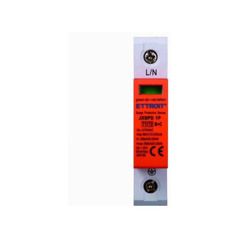 foto del prodotto scaricatore limitatore di sovratensione tipo t1 t2 1p 25ka 50ka spd a limitazione per barra din ettroit