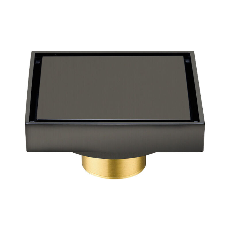 foto del prodotto scarico a pavimento in acciaio inossidabile 10 cm 10 cm, scarico a pavimento quadrato nero, design invisibile, foro di drenaggio diametro 40 mm,