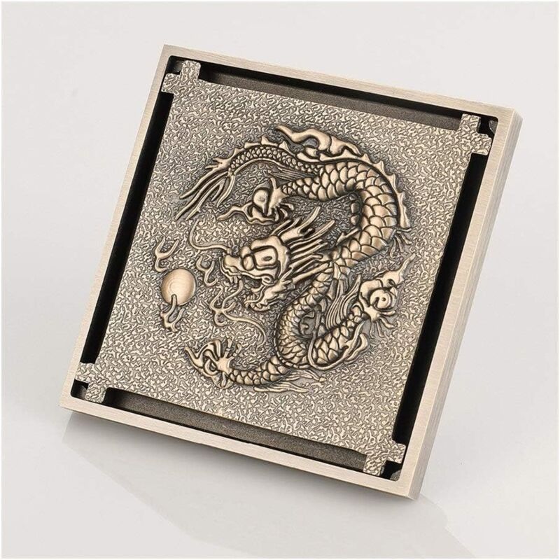foto del prodotto scarico artistico in bronzo antico modello drago scarico per bagno griglie per rifiuti nastro invisibile scarico per doccia scolapiatti scarico a