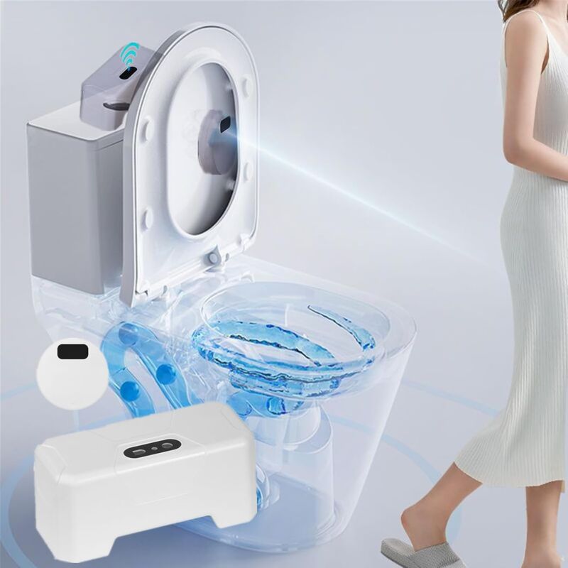 foto del prodotto scarico automatico, kit di scarico per wc senza contatto aggiornato 2025, sensore a infrarossi esterno per wc a mani libere, scarico impermeabile per