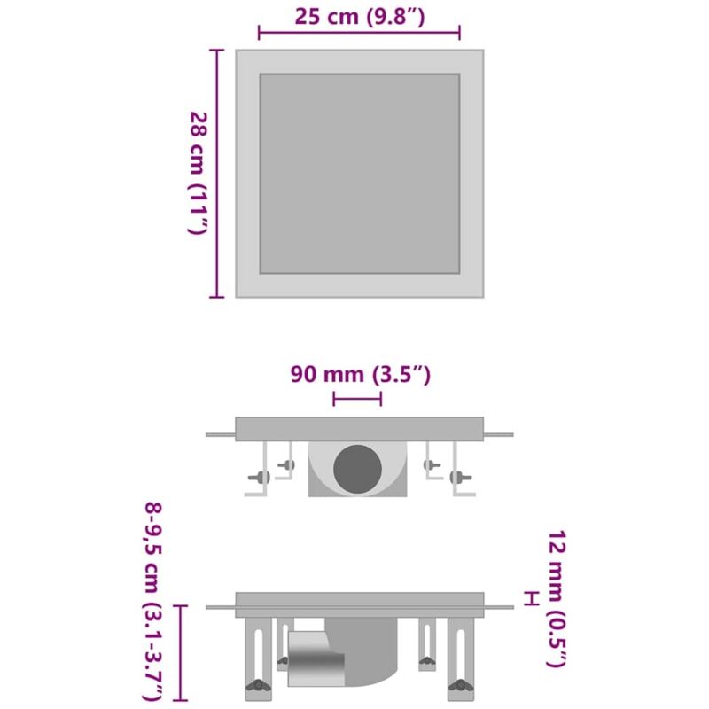 foto del prodotto scarico doccia 2-in-1 copertura a piastrella 28x28cm in acciaio vidaxl
