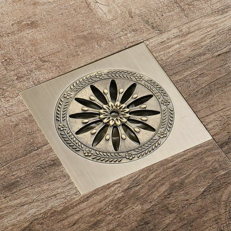 foto del prodotto scarico doccia in ottone, griglia doccia quadrata antiodore per bagno, grande calibro 10 x 10 cm, accessori per il bagno
