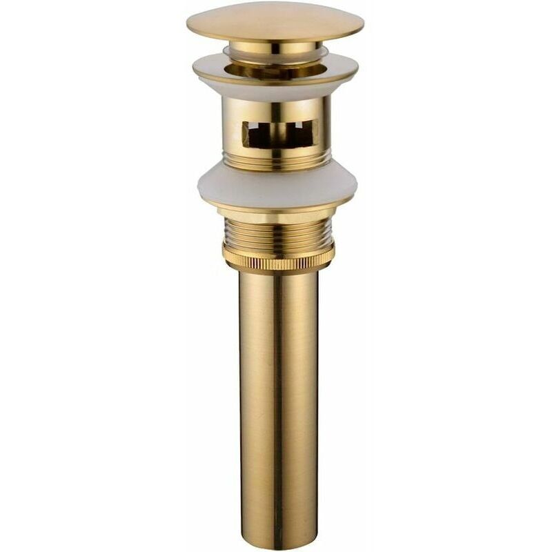 foto del prodotto scarico per lavabo e accessori drenaggio per lavandino del bagno ottone dorato spazzolato, moderno tappo a scatto e con cricchetto a scatto con