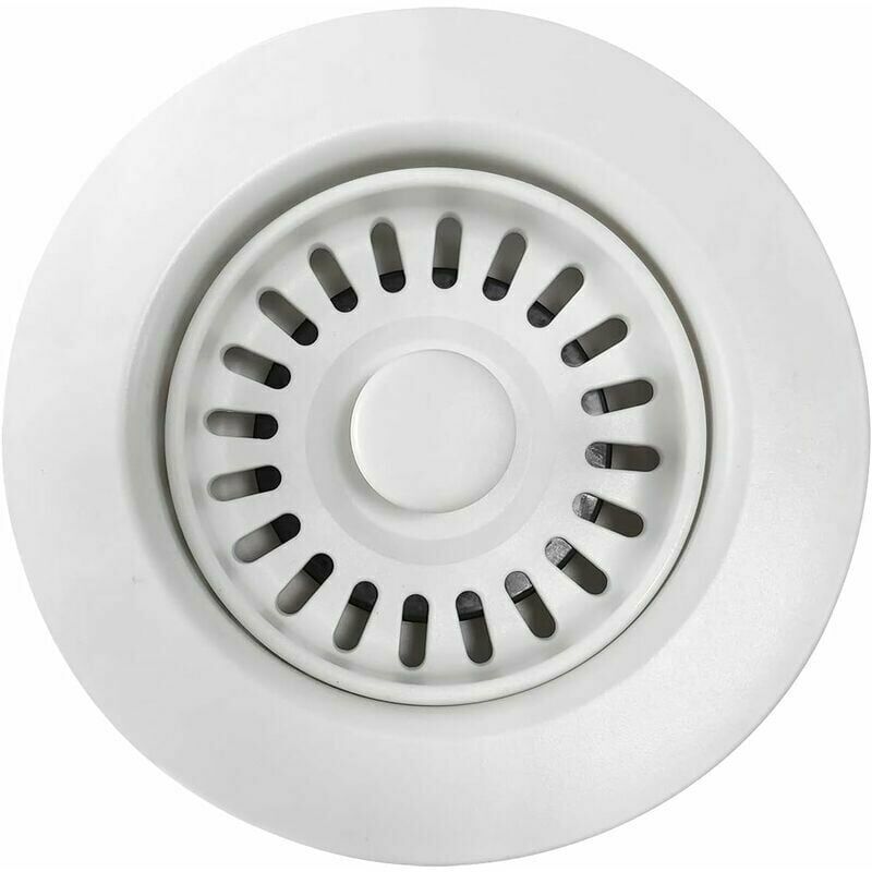 foto del prodotto scarico per lavello da cucina in polimero bianco con filtro a cestello rimovibile, per aperture di scarico da 4,5 cm.