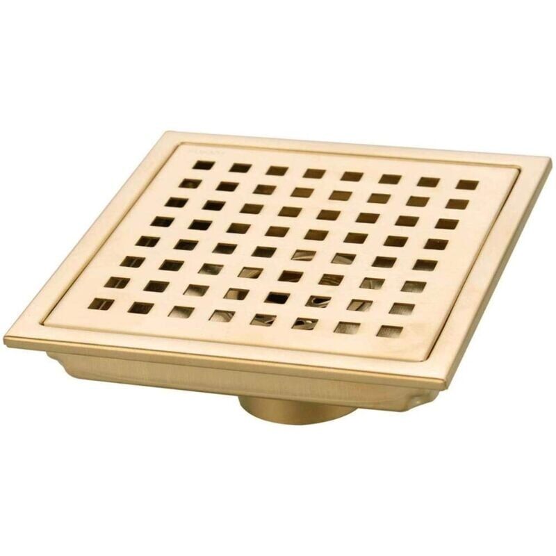 foto del prodotto scarico per pavimento doccia quadrato in oro spazzolato, acciaio inossidabile 304 per griglia di scarico cucina bagno scarico ad alto flusso 150 mm