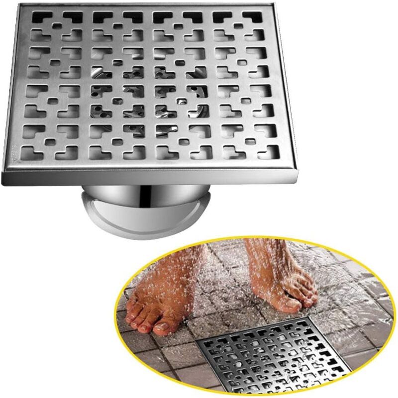 foto del prodotto scarico per pavimento e doccia, sifone con tappo profumato e filtro per capelli, argento, 20 x 20 cm