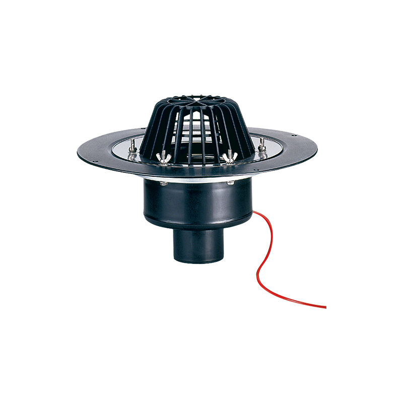 foto del prodotto scarico terrazzi dn75, sistema di fissaggio per impermeabilizzazione, griglia plastica raccoglifoglie, dispositivo di riscaldame