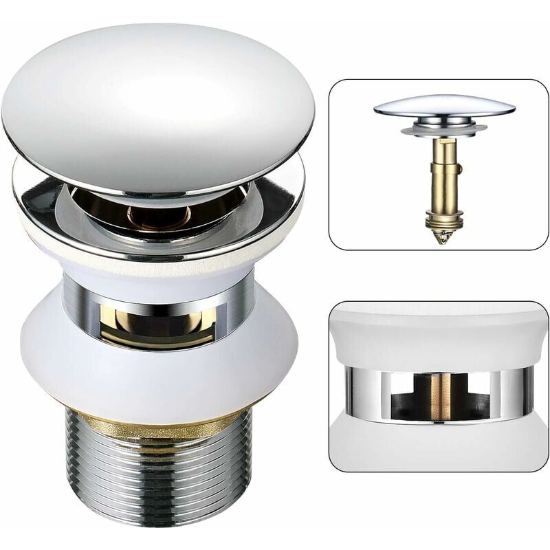 foto del prodotto scarico universale per lavandino del bagno dpzo con troppopieno, pop up, apertura automatica, click clack per bagno, 1 1 4 in ottone cromato