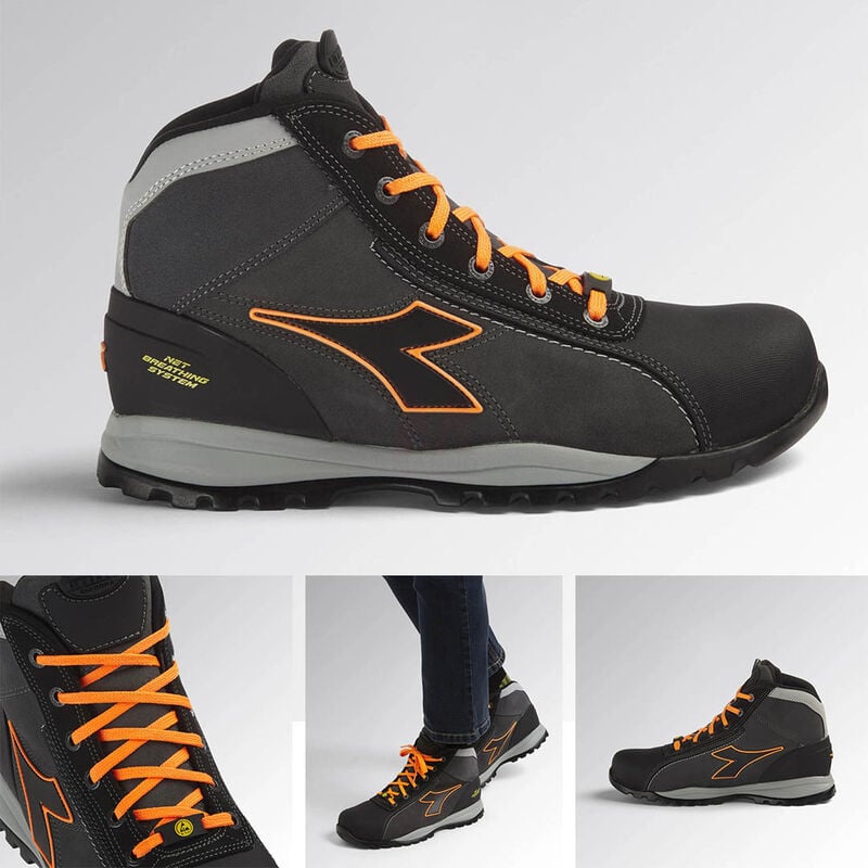 foto del prodotto scarpa antinfortunistica alta grigio asfalto arancio fluo scarpe antinfortunistiche da lavoro diadora glove net mid pro s3 hro sra esd 44