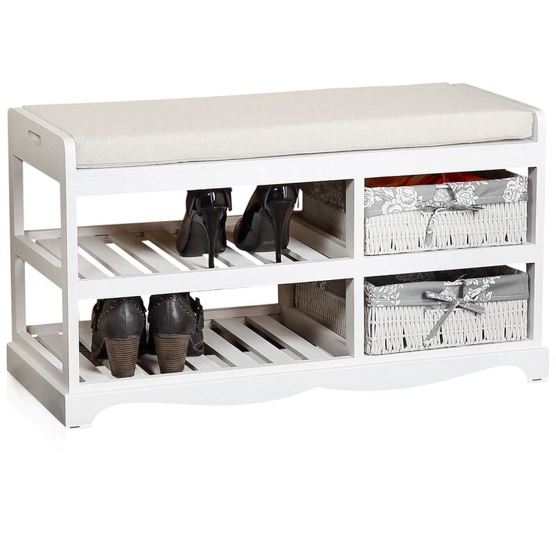 foto del prodotto scarpa cabinet bench shoe scaffale panchina cesti in legno cuscino bench bianco grigio