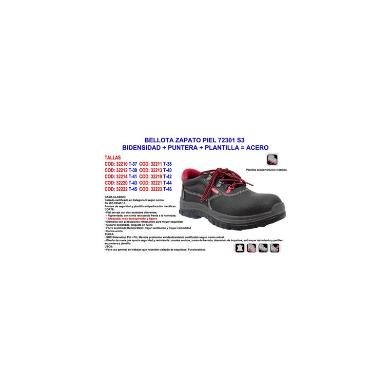 foto del prodotto scarpa in pelle bellota 72301 s3 taglia 42 con puntale e plantacero