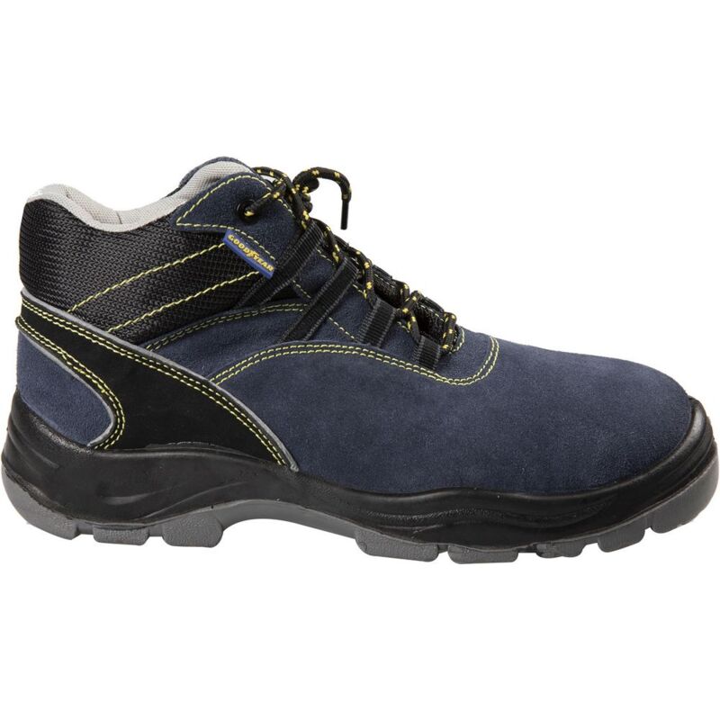 foto del prodotto scarpe antinfortunistiche alte con metallo s1p in pelle scamosciata colore blu e nero taglia 39 goodyear