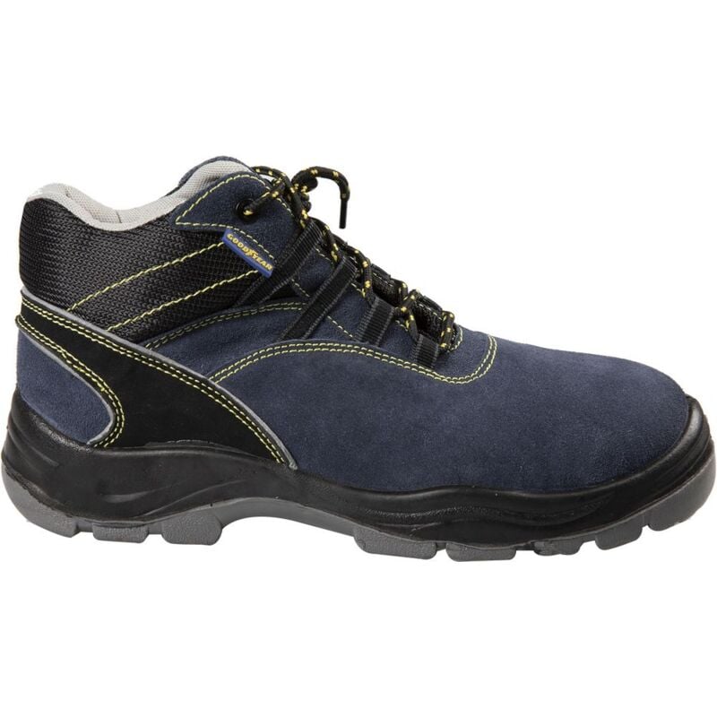 foto del prodotto scarpe antinfortunistiche alte con metallo s1p in pelle scamosciata colore blu e nero taglia 40 goodyear