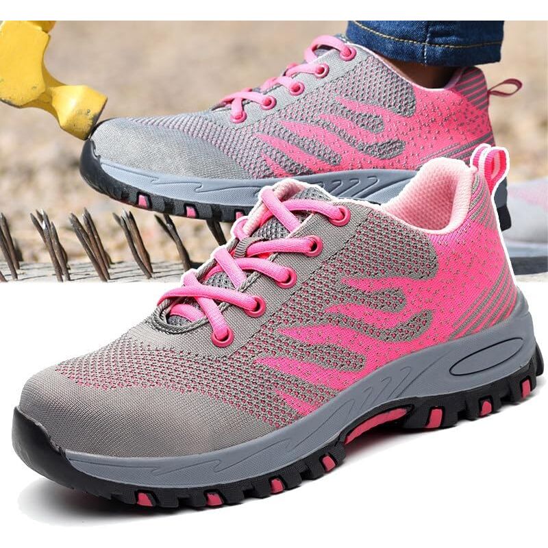 foto del prodotto scarpe antinfortunistiche per uomo e donna, sneakers con puntale in acciaio antiscivolo, mesh traspirante leggere e confortevoli 