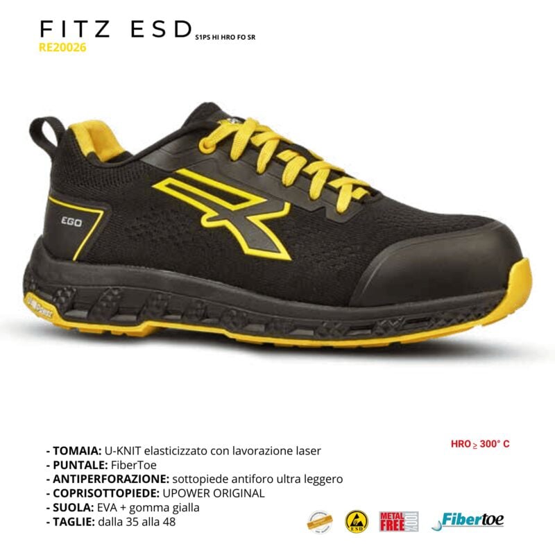 immagine 0 del prodotto scarpe antinfortunistiche upower red ego fitz s1ps nero giallo 43