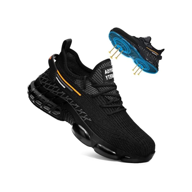 foto del prodotto scarpe con punta in acciaio da uomo, scarpe da lavoro antiscivolo, scarpe da costruzione con cuscino d'aria, scarpe industriali, scarpe antinfortunistiche, sneakers leggere con punta in acciaio da uom