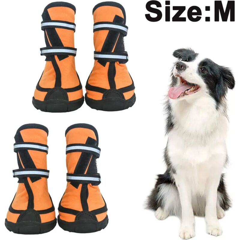 foto del prodotto scarpe per cani protezione zampe con suola antiscivolo, cinturino riflettente, chiusura in velcro, racchette da neve impermeabili per cani di taglia