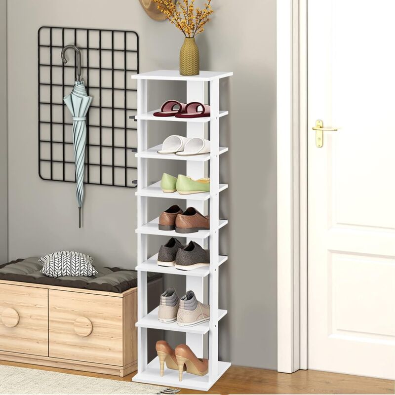 foto del prodotto scarperia a torre con 7 ripiani, scaffale verticale porta scarpe e stivaletti, design sottile salvaspazio e spostatile, scarperia moderna per