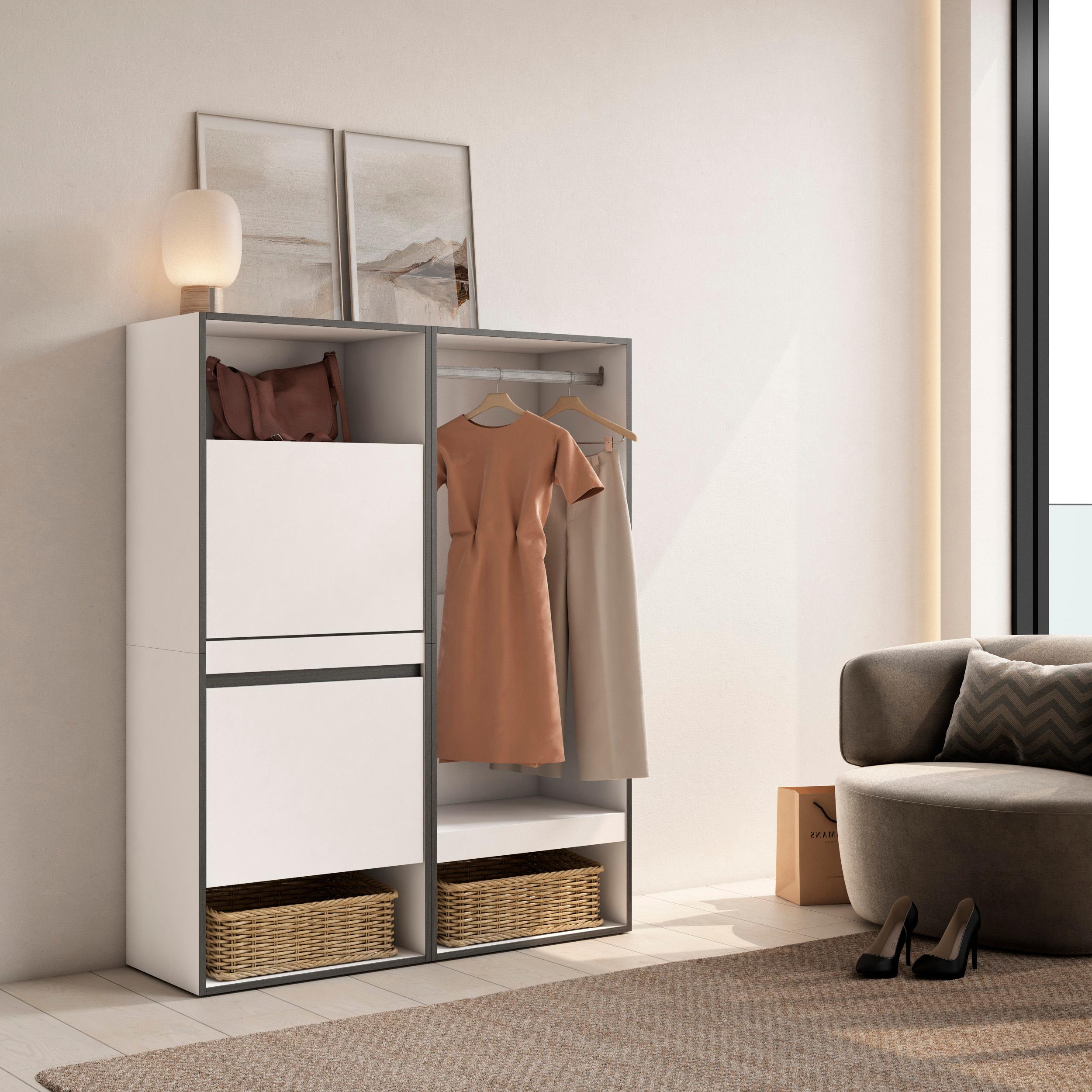 foto del prodotto scarpiera, 120x35x145cm, camera da letto, armadio aperto, bianco rf3511