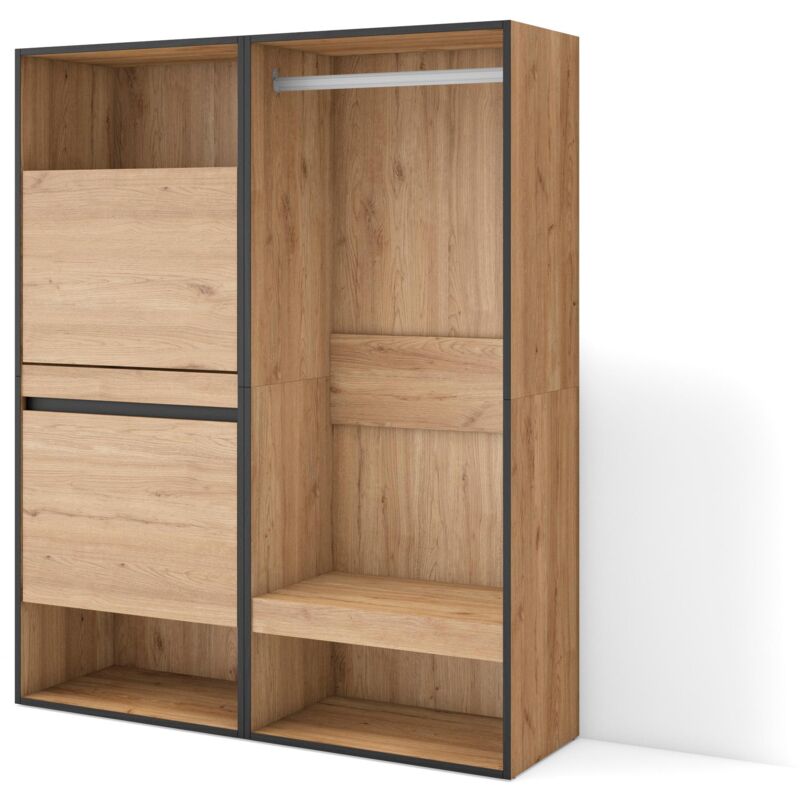 foto del prodotto scarpiera, 120x35x145cm, camera da letto, armadio aperto, colore rovere rf3538