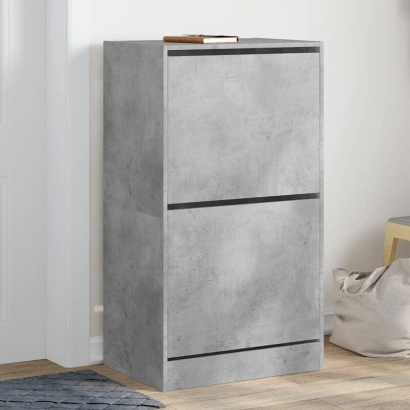 foto del prodotto scarpiera 2 cassetti ribaltabili grigio cemento 60x42x108 cm vidaxl
